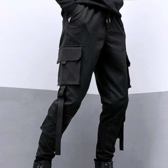 undefined Other - Casual Black Men's Drawstring Cargo Pants